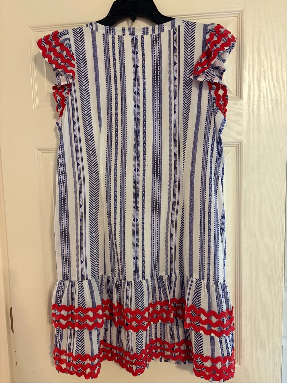 Sail to Sable red white blue dress cute ruffle sleeves sz L - Picture 2 of 2